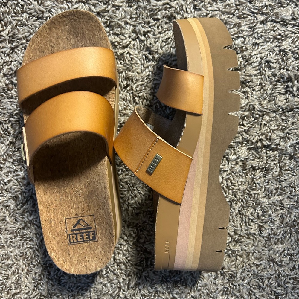 Reef Brown Double Strap Platform Sandals